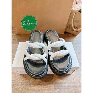 (Chân to tăng size) Dép nữ đế bánh mì 4PH kiểu 2 quai ngang xoắn cá tính mang êm