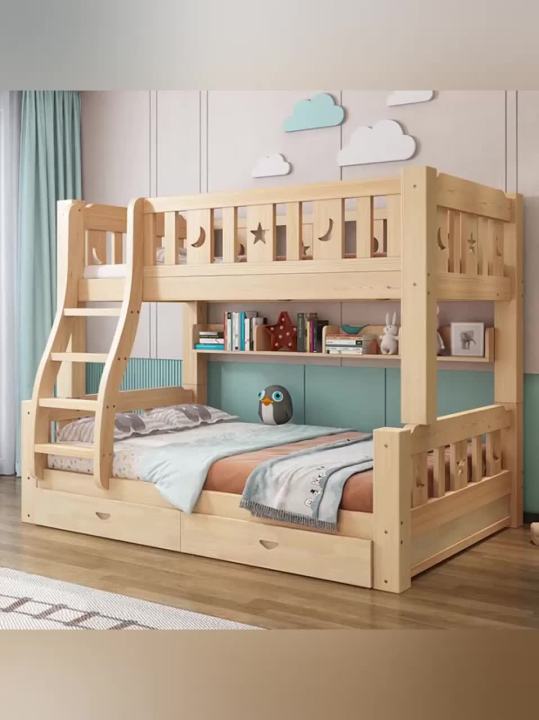 Solid Wood Bunk Bed Bunk Bed TwoLayer HeightAdjustable Bed Double Bed
