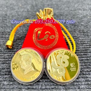{TOPIC GIÁ RẺ} Combo Xu Có Hình Rắn Vàng của Úc - túi LỘC gấm đỏ tặng kèm