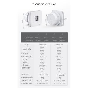 Quạt thông gió 1 chiều gắn tường mặt vuông khoét lỗ LAVFILL LFWW-09R LFWW-13R