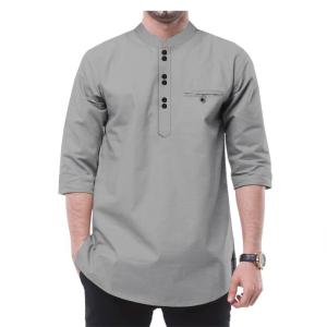 Exclusive Men Wear 3/4 Sleeves Band Collar Elegant Trending Viral Modest Design Muslim Shirts