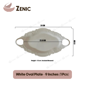 Zenic Ceramic Vintage Oval/Round Serving Plate With Handles Big Serving Dish