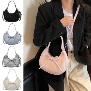 INK6755 PU Leather Bowknot Handbag Sweet Korean Style Underarm Shoulder Bag Trendy Casual Women Clutch Purse Girls