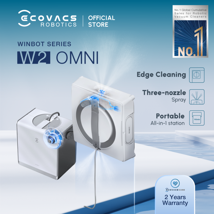 [2024 NEW] ECOVACS WINBOT W2 OMNI Window Robot Cleaner | Portable Station | Edge Cleaning | Anti-Drop Protection | 3-Nozzle Water Spray | Multi-surface Clean [2 Years Local Warranty]