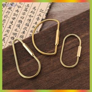 RUASA พวงกุญแจทองแดงแบบเรียบง่ายพร้อมสกรูล็อครูปตัว D พวงกุญแจห่วงคาราบิเนอร์คลิปห่วงคล้องเอวรูปตัว D ที่แขวนพวงกุญแจ