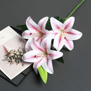 3 Heads Stargazer Artificial flower Branch Handmade Perfume Lily Flower Bouquet Home Wedding Bridal party Decoration