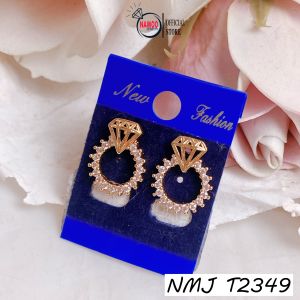 Khuyên Tai Nữ T2349 Đính Đá Thiết Kế Hình Tròn Họa Tiết Kim Cương Sang Trọng