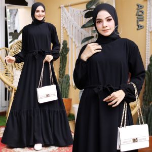 Gamis Abaya Turkey Dress Turki Baju Muslim Wanita Arab Dubai Aqila Swarozsky Dewasa Warna Hitam Jetblack Bordir Terbaru 2022 Viral Kekinian Simple Elegan Mewah YM deFashion