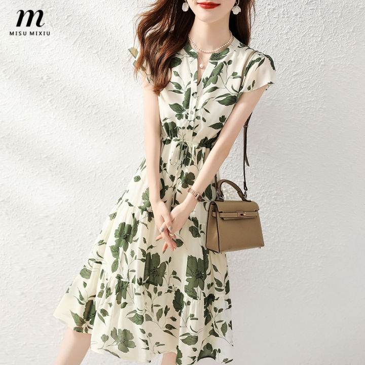 MISUMIXIU 2022 Elegant Retro Dress Women New Summer Flying Sleeve