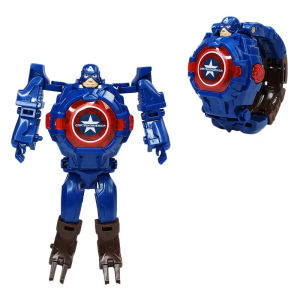 Marvels The Hulk Captain America Spiderman Cartoons Childrens Watch Deformation Robot 3d LED Luminous Watch Childrens Model Toy Watch