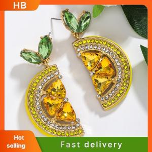 HB Summer Full Rhinestone Lemon Drop Dangle Earrings Fruit Pendant Stud Earrings Vacation Beach Party Jewelry Gift