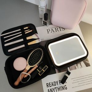 LED Makeup Storage Bag Makeup Box With Lights Led Mirror Makeup Bag Travel Makeup Storage Box