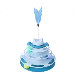 ER52858 Detachable Cat Tower Tracks Plastic Interactive Cat Turntable Roller Balls Creative Feather Cat Amusement Plate Tower Pet Relieves Boredom