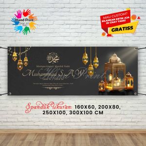 Cetak Spanduk Banner Memperingati Maulid Nabi Hitam MMT Spanduk Custom 300x100CM