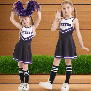 LOlanta Girls Cheerleader Costumes Dresses Cheerleading Outfit Cheer Uniform with Socks Kids Sports Wear Dance Clothes