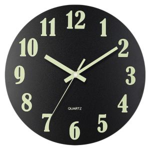 TIMES LORD Fashion Luminous Wall Clock Wood  12 Inch Quartz Wall Clock Silent Nordic Style Digital Clock Bedroom
