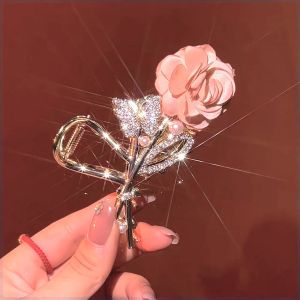 F4 Jepit Rambut Korea Logam 11.5cm Bunga Mawar Red Rose Beautiful Gold-Toned Hair Claw HARF001