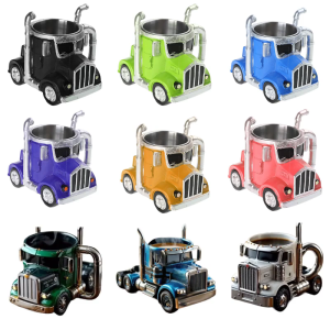 Semi Trailer Truck Shape Resin Coffee Mug 12.34oz Decorative Cup for Kitchen and Office Use Desk Ornament