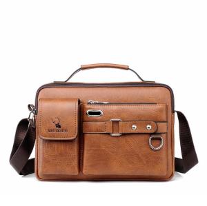 WEIXIER Fashion Mens Shoulder Bag Portable PU Leather Handbag Business Briefcase Travel Man Crossbody Bag
