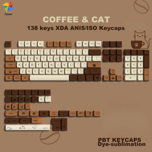 Fynmi XDA ISO ANSI 138 keys Coffee and Cat PBT Dye Sublimation Keycaps for 61/68/71/75/87/98/104/108 Keys Mechnical Keyboard