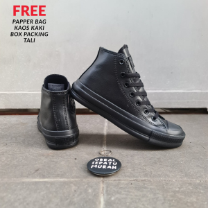 Sneakers Pria Kulit Sintetis Hitam Putih Vintage Obral Sepatu Murah