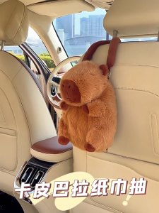 Car Headrest Tissue Box Cartoon Capybara Paper Case Automotive Soft Tissue Dispenser Hanging Plush Napkin Bag