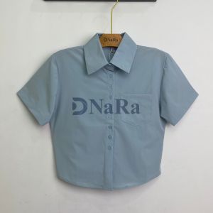 DNaRa - Fuji Top Pendek Kemeja lengan pendek pinggang wanita gaya Korea atasan kemeja kancing perut gadis seksi