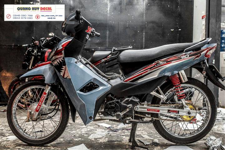 Tem trùm xe wave shark xám xi măng - tem xe máy Wave shark xám xi măng thiết kế theo yêu cầu - Chế độ tem trùm xe máy Wave rẻ đẹp