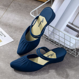[Free Shipping] WomenS Sandals Versatile For Summer Wear Beach Shoes Chunky Heels Mid-Heel Closed-Toe Height-Increasing Non-Slip Fashionable Slippers