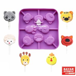 Griya Cetakan Silikon Coklat Permen Jelly Gummy Panda Mix Lolipop 8 Cav Warna Random