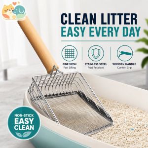 Stainless Steel Cat Litter Scooper Non Stick Hollow Handle Durable Sand Shovel Cleaning Tool