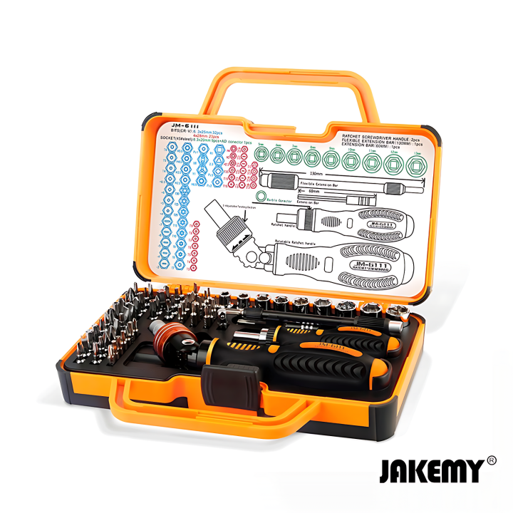 Jakemy Obeng Set JM-6111 69 in 1 HP T4 T5 T6 , TS8, TS9, Hex H Y U Professional Tool Set