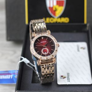 Jam tangan Wanita Leopard 3462 tanggal aktif tali rantai stainless bulat analog original