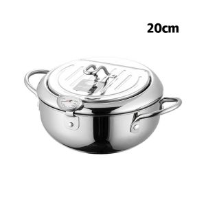 Stainless Steel Deep Fryer Japanese Tempura Fryer Household Temperature Controllable Multifunctional Fuel-Efficient Mini Fryer with Strainer