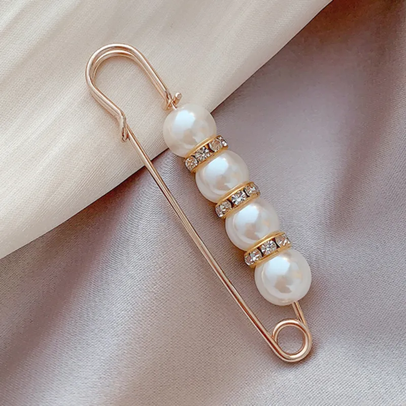 1PCS Waistband Pin Accessories Good Quality Pearls Crystal Gold Brooch  Waist Tightening Clamp Anti Exposed Safety Pins