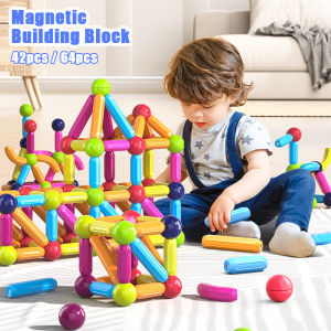 Magnetic Building Blocks Toy Set for Kids Large Size Big Puzzle DIY Assemble Magnets Bricks Tiles with Stick and Balls for Baby Boys  Early Education Girls 2 - 6 Years on Sale