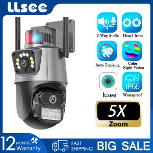 LLSEE 5MP ICSEE Dual Lens CCTV IP Camera Outdoor Waterproof Wireless WIFI Phone Connection 360 PTZ Bidirectional Call AI Motion Tracking Monitoring Alarm Color Night Vision