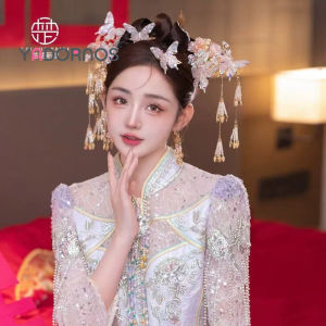 YADORNOS Warna muda mengurangi usia fantasi warna kupu-kupu tassel hairpin anting set-kaca bunga biru rambut aksesoris