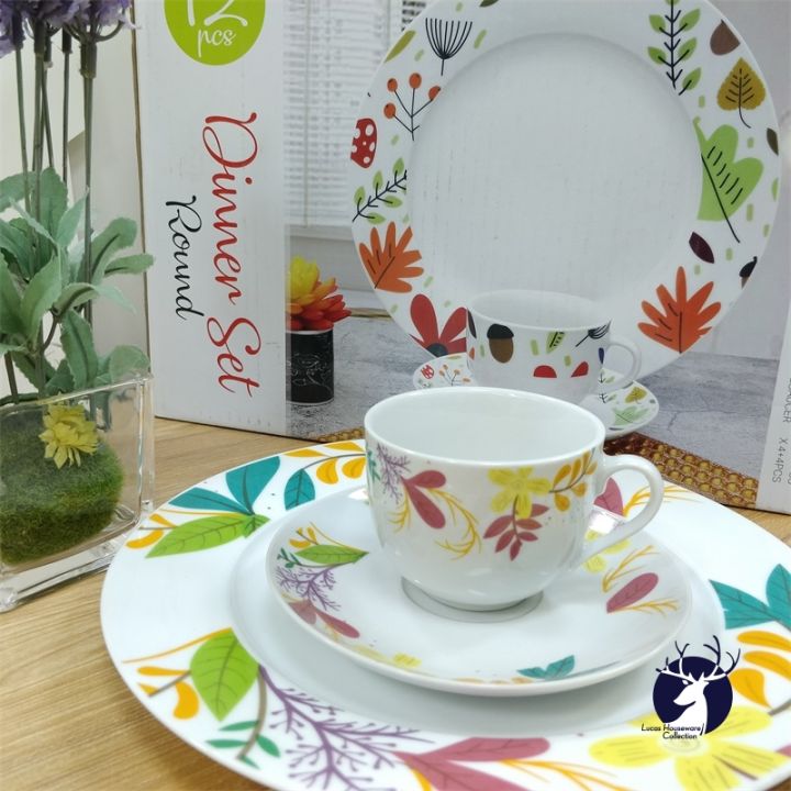 12PCS DINNER SET ROUND TABLEWARE ELEGANT CLASSIC CERAMIC PLATE TEA