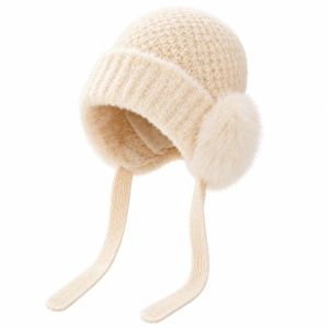 GOXBERK Knitted Winter Knit Hat Premium Plush Solid Color Fluffy Warm Hat Thermal Headwear Bonnet Thick Warm Plush Earflap Cap Skiing Trip
