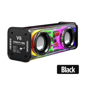 V8 Bluetooth Speaker 10W TWS Transparent Speaker TF Card Multiple RGB Light Modes Outdoor Subwoofer Wireless Audio TWS Couplets 360° Stereo Surround Sound Long Endurance