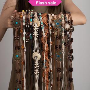 SHENHAO2🎀 Phong Cách Bohemian bướm Nước Kim Cương Dệt Phong cách dân tộc làm bằng tay hạt gỗ của phụ nữ vành đai giản dị kỳ nghỉ phong cách eo dây