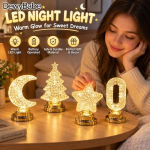 DEWYBABE LED Night Light 4 Shapes Star Moon Warm Glow Battery Powered Bedside Desk Home Nursery Decor Gift For Kids