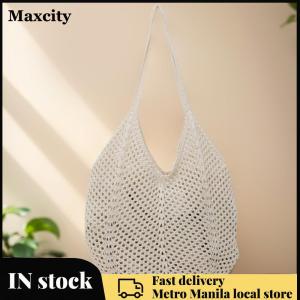 Women Knitting Shoulder Bag Hollow Out Crochet Mesh Bag Large Capacity Knitted Tote Handbag Ladies Daily Handbag