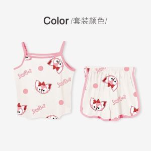 HoneyKids Tank top ng mga babae Pajama ng mga bata Mga pajama ng mga babae Summer ice silk home clothes casual cute cartoon Ali Meow girl pajama air conditioning na damit