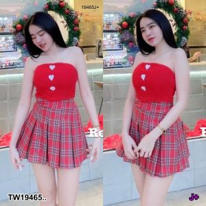 TW19465 Set 2 ชิ้น เสื้อเกาะอก + กระโปรงสั้น ..