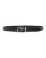 DAPPER เข็มขัดผู้ชาย หนังแท้ Metal Brushed Pin Buckle Slim Belt สีดำ. 