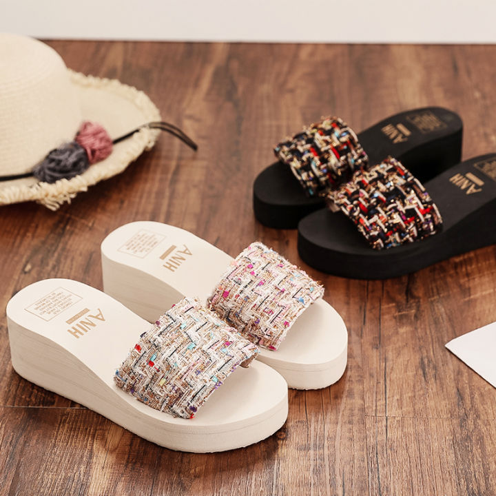 Qengg Women's Slippers Summer New Fashion Metal Button Slides Shoes Wedge  Beach Sandals Women Outside… | Womens slippers, Casual sandals womens,  Platform flip flops