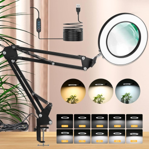 COD KKMOON Lampu Baca Membaca LED + Kaca Pembesar servis elektronik hp di meja 3 warna 12W 1200lm