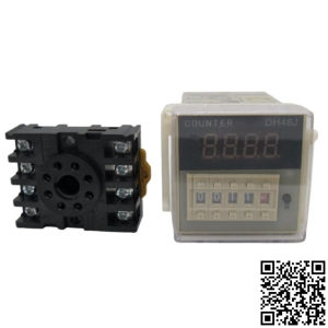 Bộ đếm 4 số DH48J-8 digital counter từ 1 đến 999900 tự động 8 chân tròn điện áp 220VAC tặng kèm chân đế PF083A